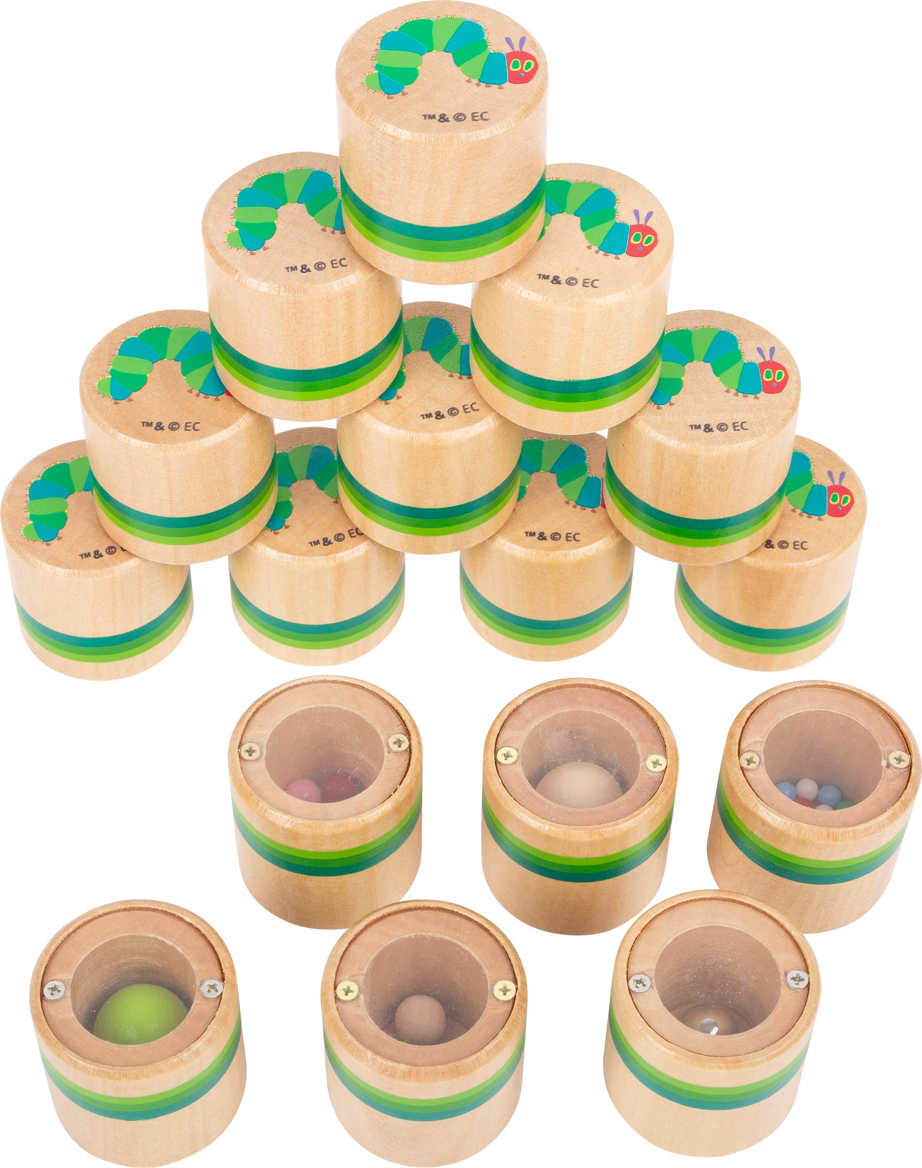 Small Foot Very Hungry Caterpillar Caterpillar 11433 Wooden Sensory Game in Wooden Tins 16 Pieces from 4 Years Very Hungry Caterpillar 11433 Multi-Coloured 4 cm