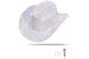 KakiStitch Rhinestone Cowboy Hat for Women, Bling Cowgirl Hat, Wide Brim Felt Cowboy Hat for Disco Party