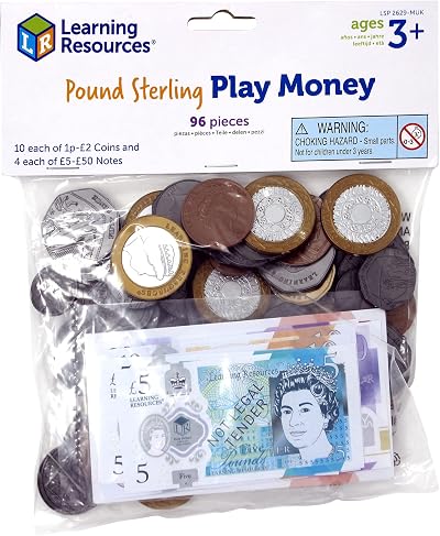 Learning Resources UK Play Money 96pc Maths Counting Coins Notes Toy Ages 3+