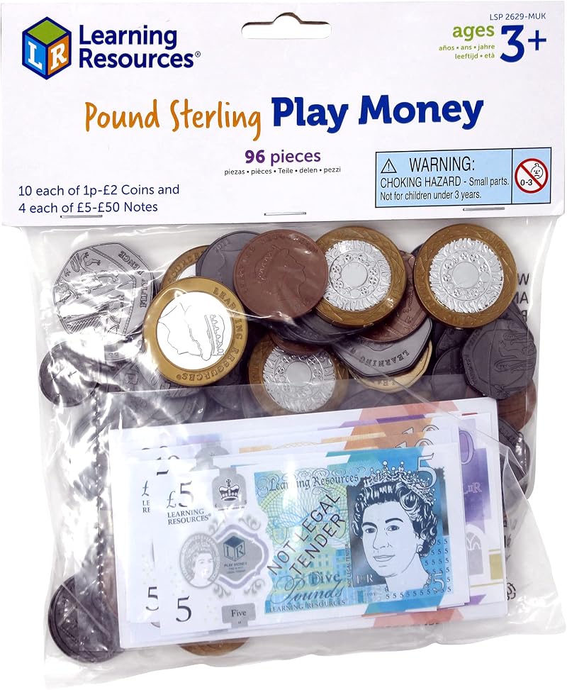 Learning Resources UK Play Money 96pc Maths Counting Coins Notes Toy Ages 3+