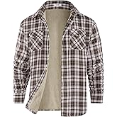 COOFANDY Men's Sherpa Lined Flannel Shirt Jacket Long Sleeve Button Up Fleece Plaid Shirts