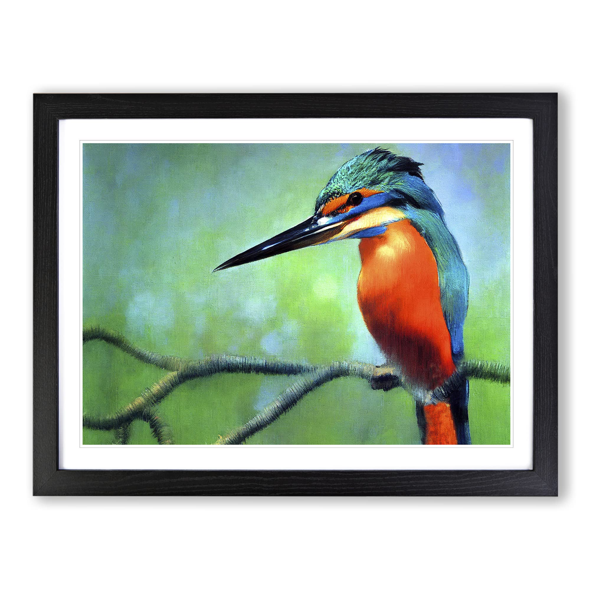 Great Kingfisher Bird Framed Print | A4 Black Framed Wall Art | Ready to Hang | Modern Nature Picture | Living Room Bedroom Lounge Office
