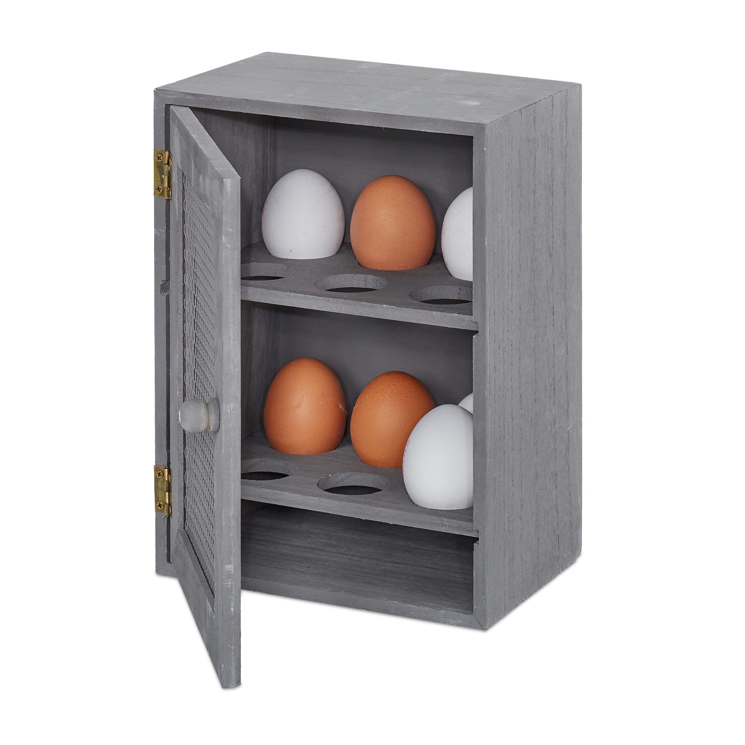 Relaxdays Wooden Egg Cabinet, 12 Pieces, Country House Style, Freestanding, Grey, H x W x D: 25 x 18 x 12 cm