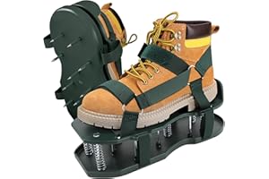 HUTENOY Lawn Aerator Shoes with Spring Base–Free-Installation,Lawn Aerator Tool with Automatic Leaf and Dirt Cleaning,Heavy-Duty Spike Shoes for Lawn Care,Adjustable Laces–Perfect for Lawn and Yard!（Green）