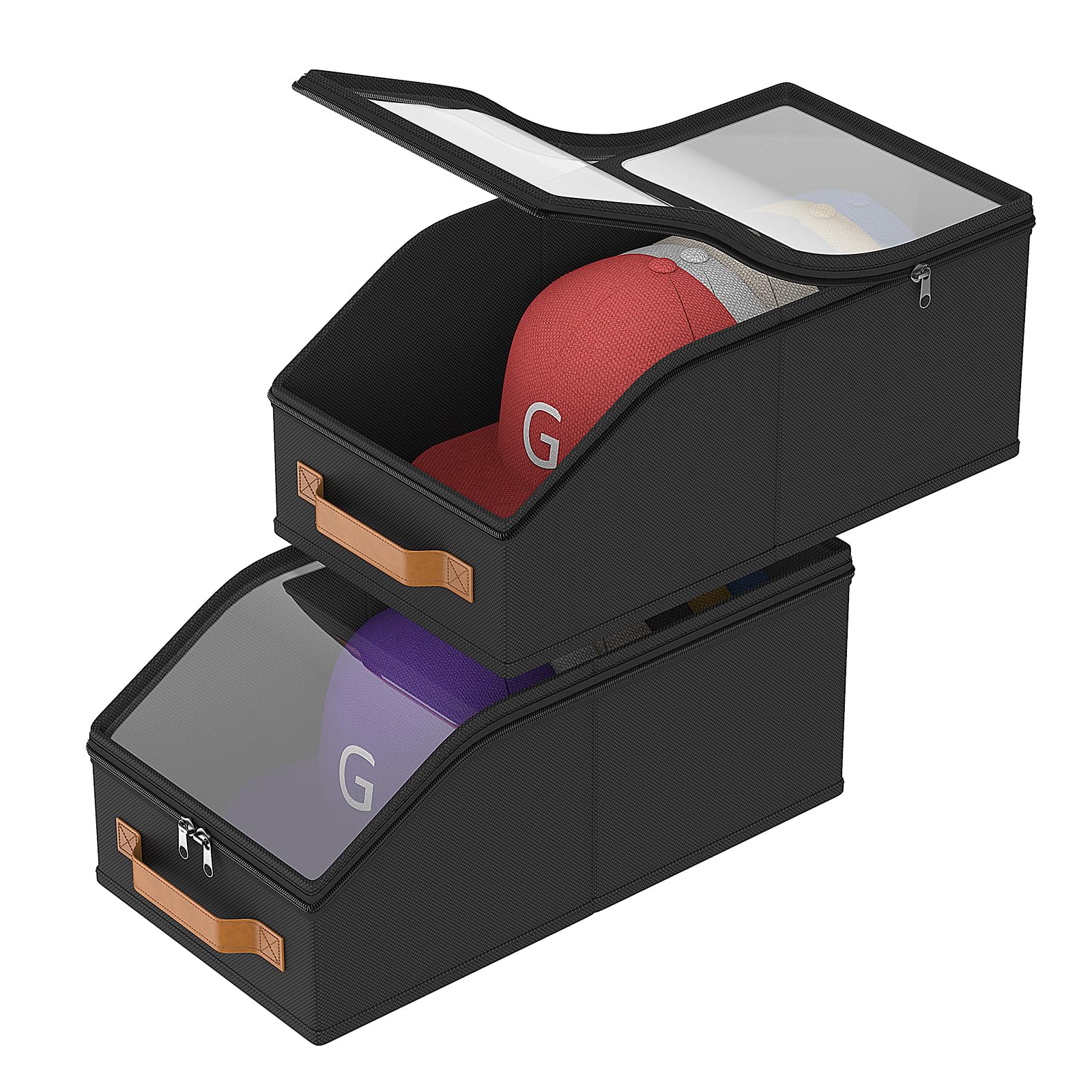 Photo 1 of YKDIRECT Hat Organizer for Baseball Caps (Set of 2 Can Hold 16-24 Hats), Hat Storage Box for Closet & Cabinet, Large Capacity Hats Case for Indoor & Travel (Dark Black,2 Pack)