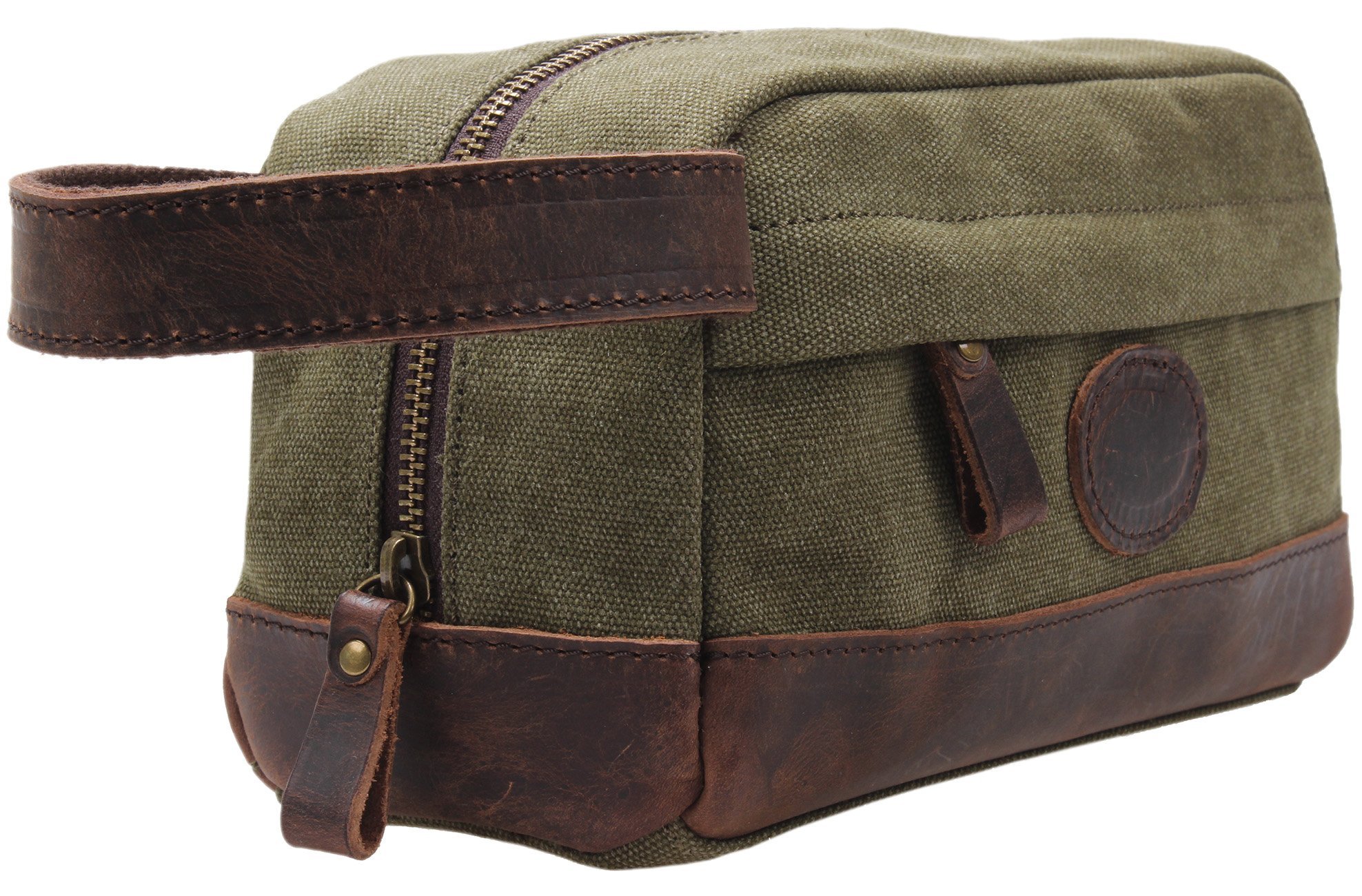 MSG Vintage Leather Canvas Travel Toiletry Bag Shaving