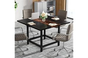 Tribesigns Small Conference Room Table for 4 People, Rustic Square 40- Inches Wood Computer Desk for Home Office, Small Space (Chair not Included)