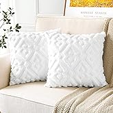 Artscope Pack of 2 Soft Plush Short Wool Velvet Decorative Throw Pillow Covers Luxury Style Cushion Covers European Pillow Shell for Sofa Bedroom Diamond Shape Pure White, 12x12 Inch