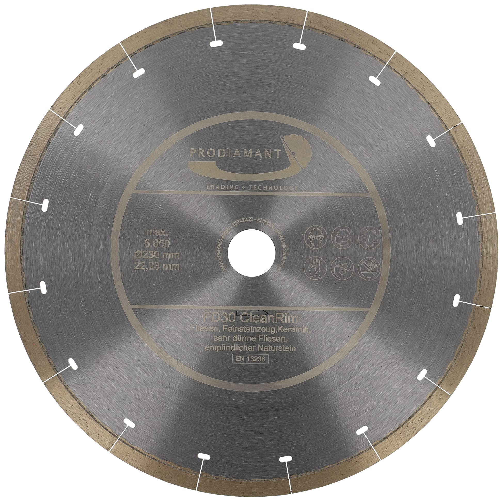 PRODIAMANT FD30 CleanRim Diamond Tile Disc 230 mm for Thin Porcelain Stoneware Large Format Natural Stone Marble Slate and Granite