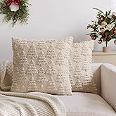 yeshttdy Christmas Pillow Covers 18x18 Inch Set of 2 Xmas Plush Faux Fur Wool XmasTree Decorative Throw Pillow Cover Winter Holiday Pillow Case for Sofa Couch Living Room Decorations Beige