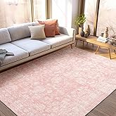 FROZZUR Boho Pink Area Rug 5x7 – Soft Washable Vintage Rug with Non-Slip Backing for Living Room, Bedroom & Nursery, Cozy Hom