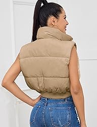 Kissonic Cropped Puffer Vest for Women, Winter