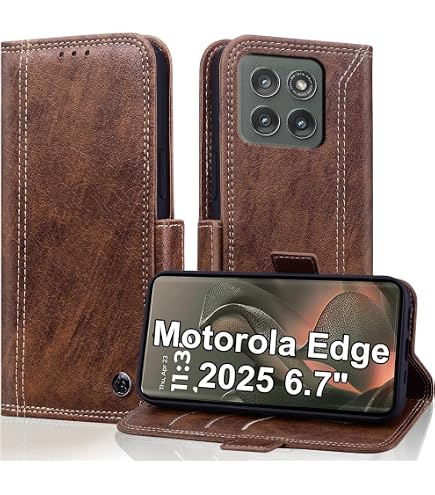 Kowauri Leder-Klapphülle Für Motorola Moto Edge 2025 – Mit Kartenfächern, Magnetverschluss & Ständer, Schwarz