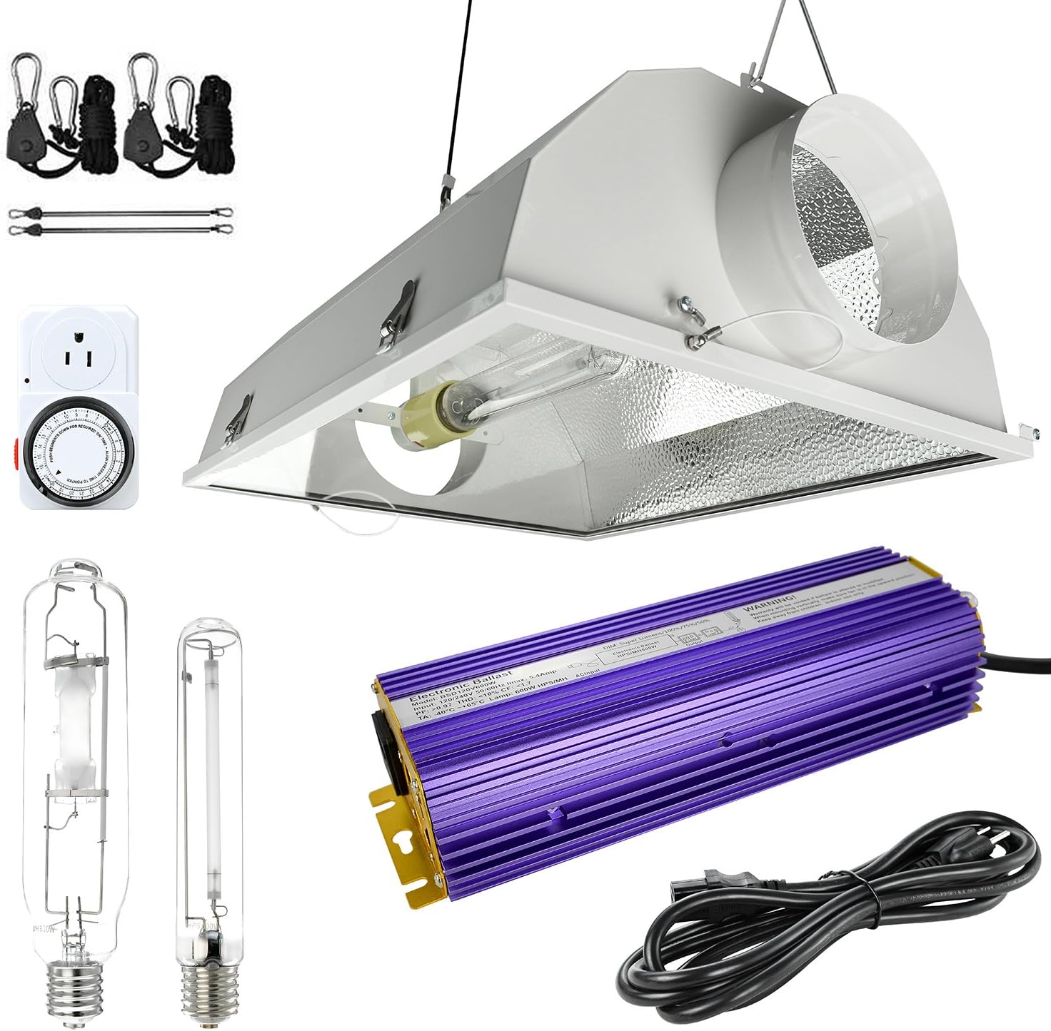 HiHydro Hydroponic 600 Watt HPS MH Grow Light Air Cooled Reflector Kit - Easy to set up, High Stability & Compatibility (Enhanced Version)
