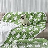 Waterproof Pet Blanket,Dog Bed Covers Small Throw for Puppy Cats Stylish Jacquard Pets Couch Sofa Furniture Protection Washable Reversible Covers (Green Flower,XS)