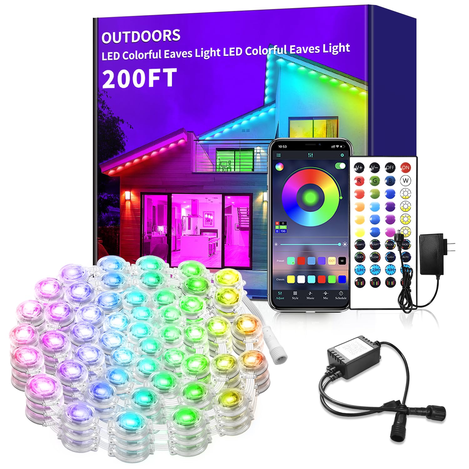 Photo 1 of 200ft permanent outdoor light, RGB outdoor eave lights with APP & Remote Control,Music synchronisation IP67 waterproof LED eave light,suitable for party, daily,Halloween,Christmas,rooftop,garden,patio