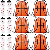 Talltalk 12 Pcs Basketball Party Favors 24 oz Basketball Water Bottle Gift for Team with Drawstring Bag Tumbler Cup Sports Themed Accessories for Event Gift Supplies