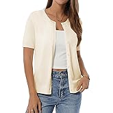 QUALFORT Women's 100% Cotton Cardigans Soft Lightweight Short Sleeve Knitted Crewneck Button Down Sweater