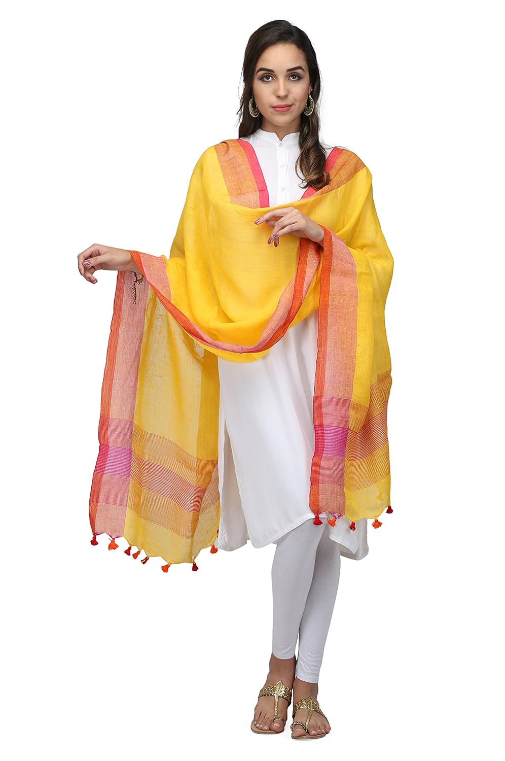 the weave traveller women's linen zari dupatta (twt_l_yel_1_yellow_free size)