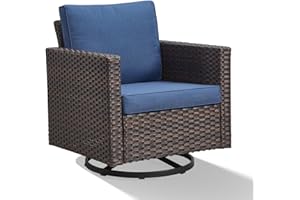 Artfurniz Patio Chairs Wicker Swivel Rocker - Oversize Patio Furniture Conversation Set Outdoor Swivel Glider 350LBS Max Load Outdoor Rocking Chairs with High Back for Porch Balcony Deck - Brown/Blue