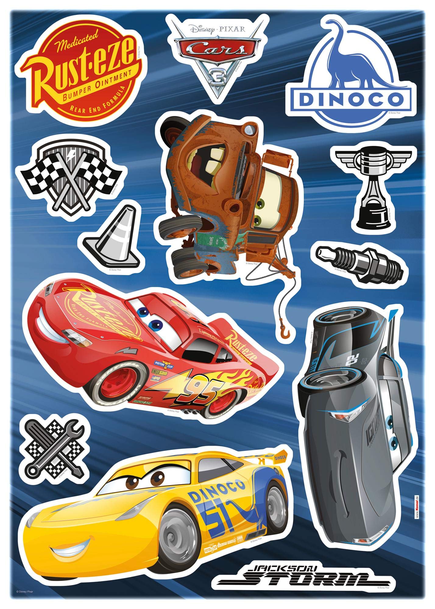 'Komar 14052H Decorative Stickers – CARS3, Size 50 x 70 cm (W x H), 13 Pieces, No Residue Removable & Reusable, Made in Germany, Bunt