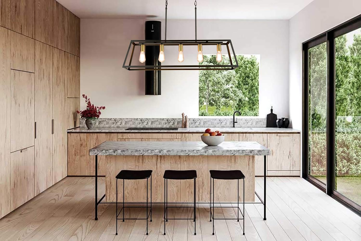 5-Light Kitchen Island Pendant Lighting, Industrial Island Chandelier with Metal Adjustable Chain for Dinning Room Kitchen - - 