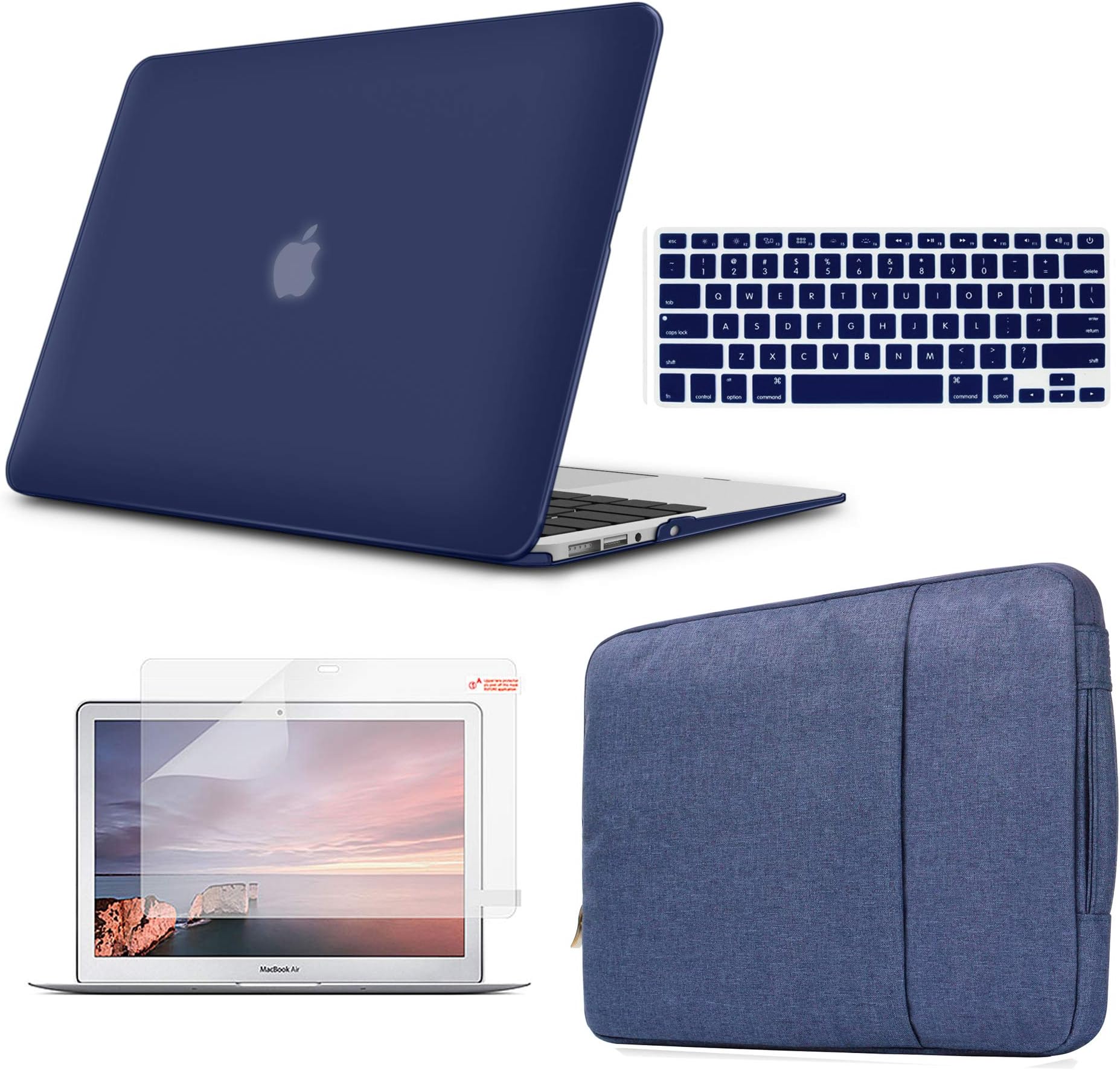 Holilife MacBook Air 13 inch Case Bundle 4 in 1, Plastic Hard Shell & Keyboard Cover & Sleeve Bag & Screen Protector Compatible with 2019 2018 Release MacBook New Air 13 Model A1932 - Navy Blue
