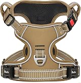 HEELE Dog Harness No Pull Medium Front Back Clips Reflective Handle Brown