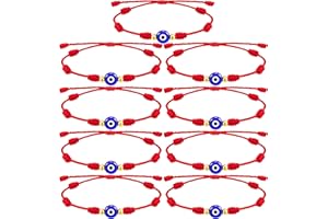 Poxtex 9pcs Evil Eye 7 Knot Lucky Bracelets, Rakhi for Brother and Bhabhi Adjustable Red String Amulet for Women Men with Gold Bead, Protection Jewelry Hand Bracelet