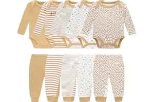 MEYSAHO Baby Newborn Layette 10-Piece Clothing Sets Soft Cotton Bodysuits Pants Sets for Baby Boys Girls Toddler Unisex