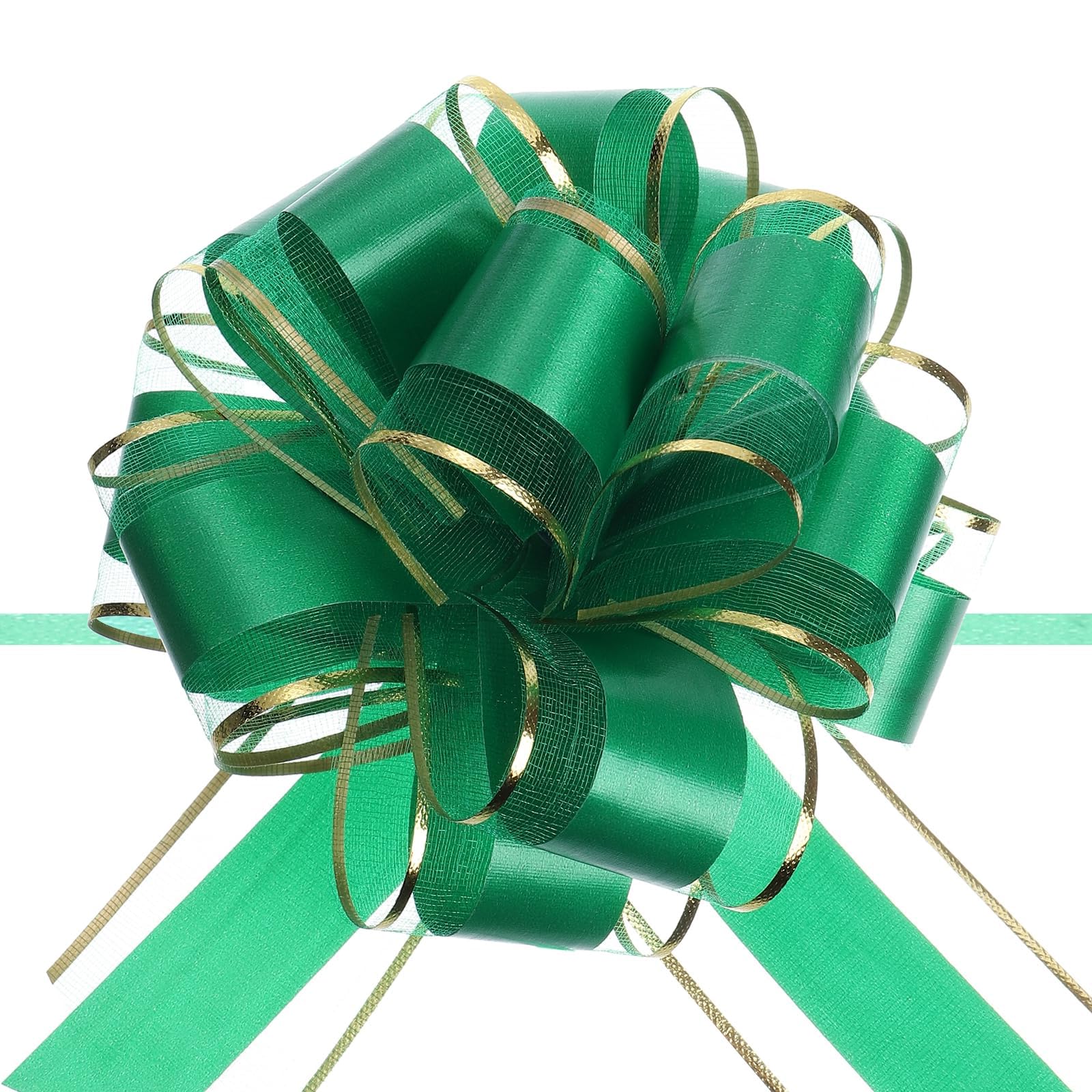 Unifizz 10pcs 6 Inch Green Pull Bows with Gold Edge Ribbon Large Gift Bows for Valentine's Day Xmas Holiday Decoration Baskets Gift Wrapping
