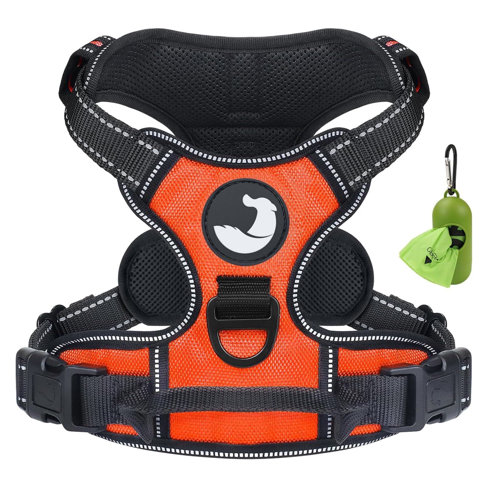 Joytale Dog Harness Large Dog No Pull Harness for Dogs with 2 Leash Clips, Adjustable Soft Padded Dog Harness Reflective with Easy Control Handle for Walking and Training, Orange, L