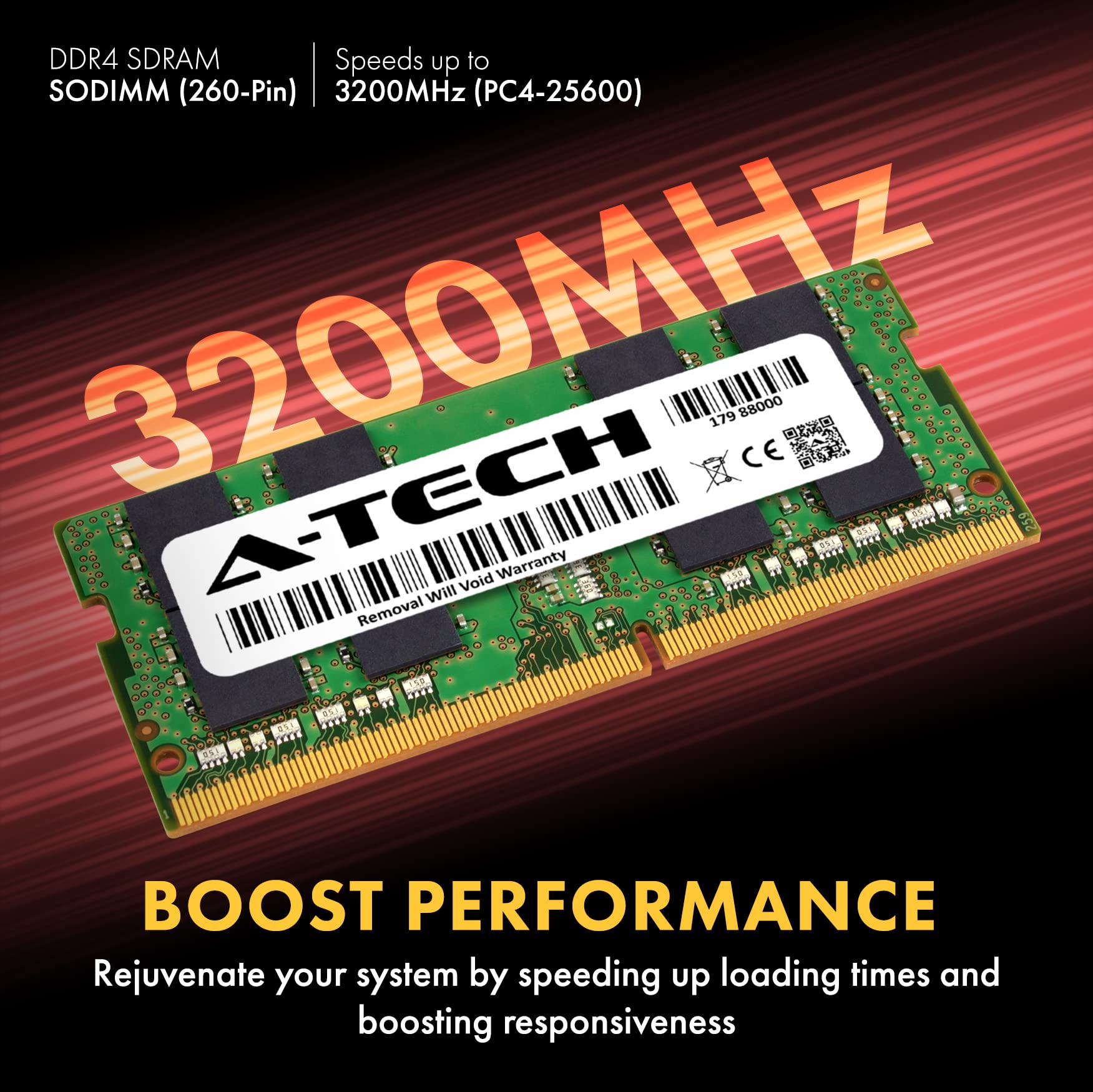 A-Tech 16GB DDR4 3200 MHz SODIMM PC4-25600 (PC4-3200AA) CL22 Non-ECC Laptop RAM Memory Module