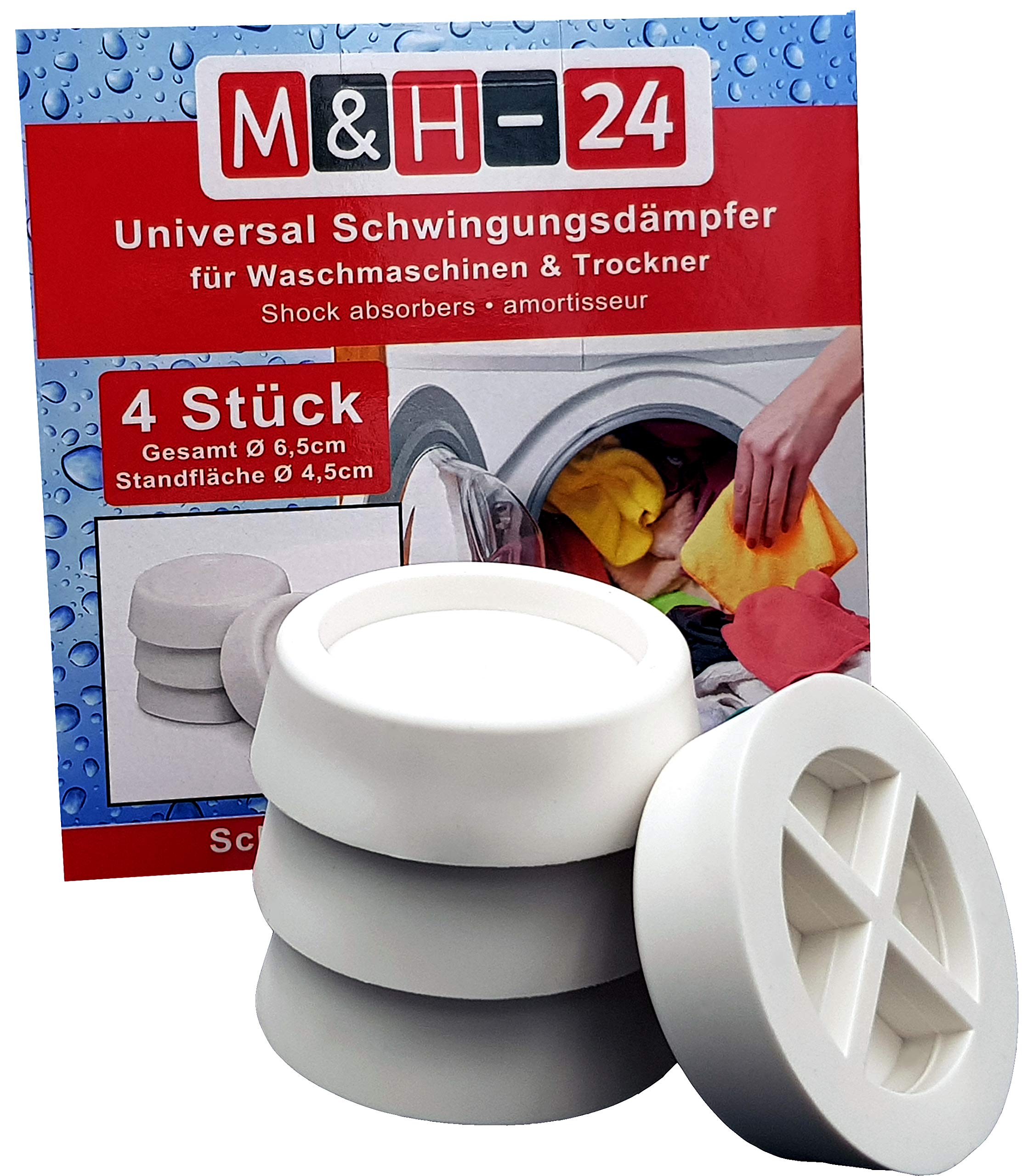 M&H-24 Vibration Damper Pad for Washing Machines & Dryer - Universal Anti Vibration Replacement Part Accessories Rubber Damper Pads White Pack of 4