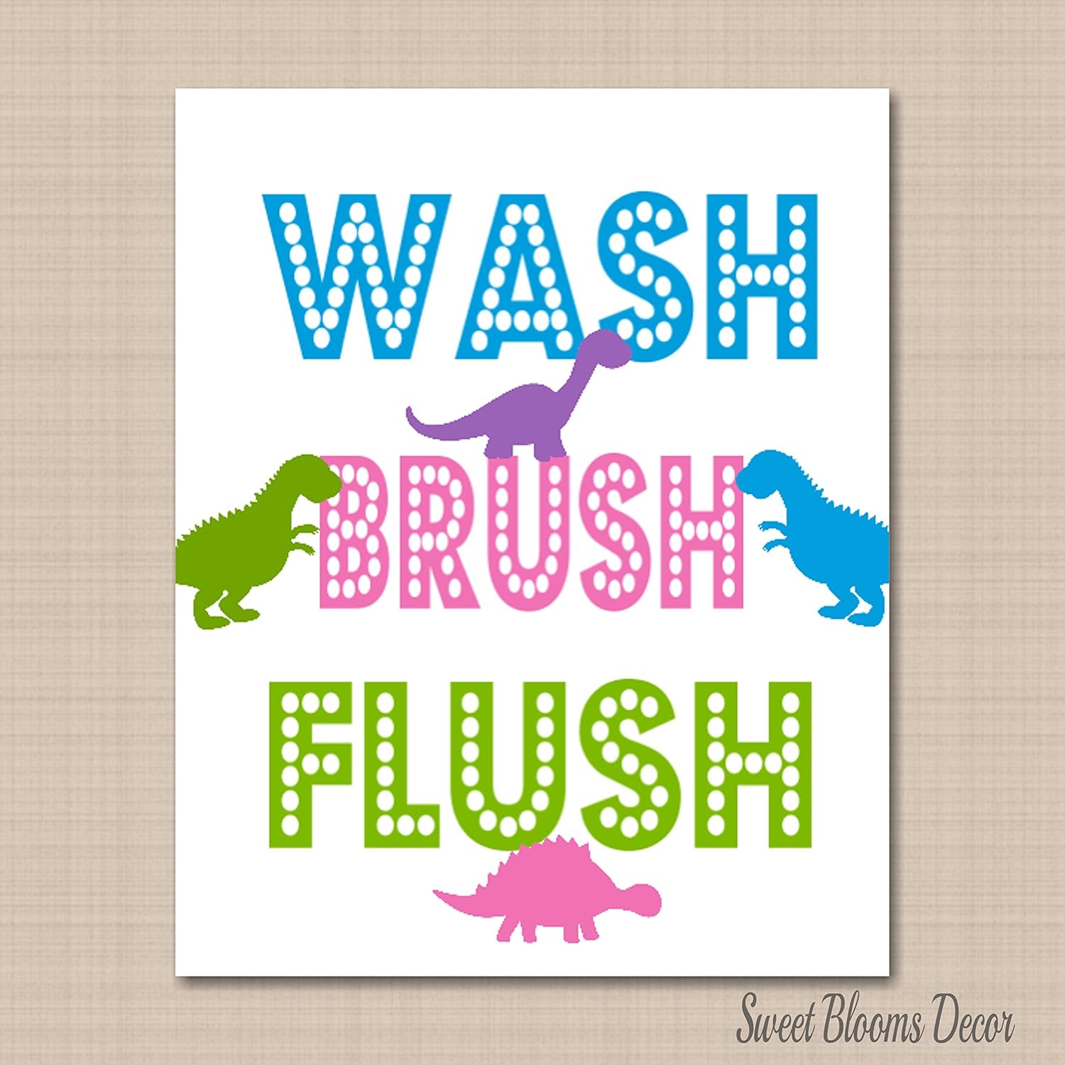 Amazon Com Dinosaur Pink Purple Green Bathroom Wall Art Dinosaur