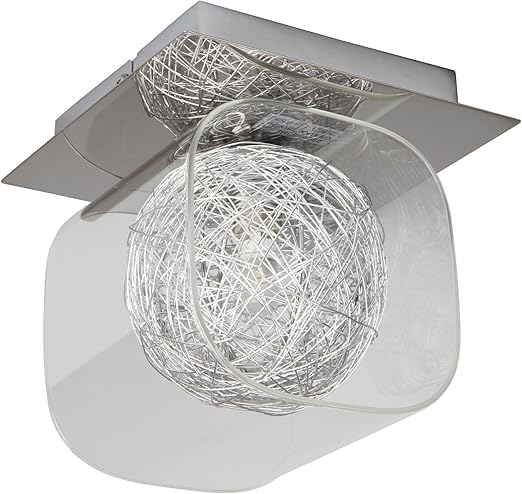 Jago Deckenleuchte Lampe in Silber, Eisenplatte mit Cube Glas