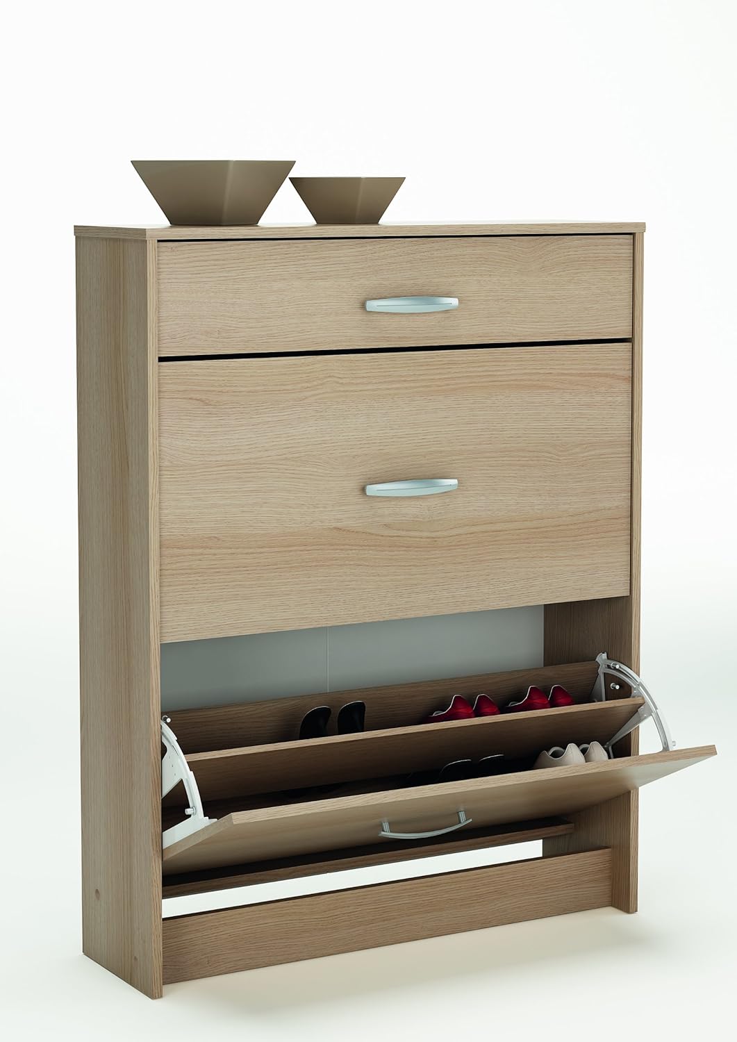 oak shoe cabinet with doors on Manhattan 2 Flap 1 Drawer Shoe Cupboard Rack Tidy Cabinet Blonde Oak Amazon Co Uk Kitchen Home