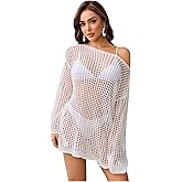 SHENHE Women's Beach Crochet Cover Ups Swimwear Hollow Out Long Sleeve Knit Coverup Top