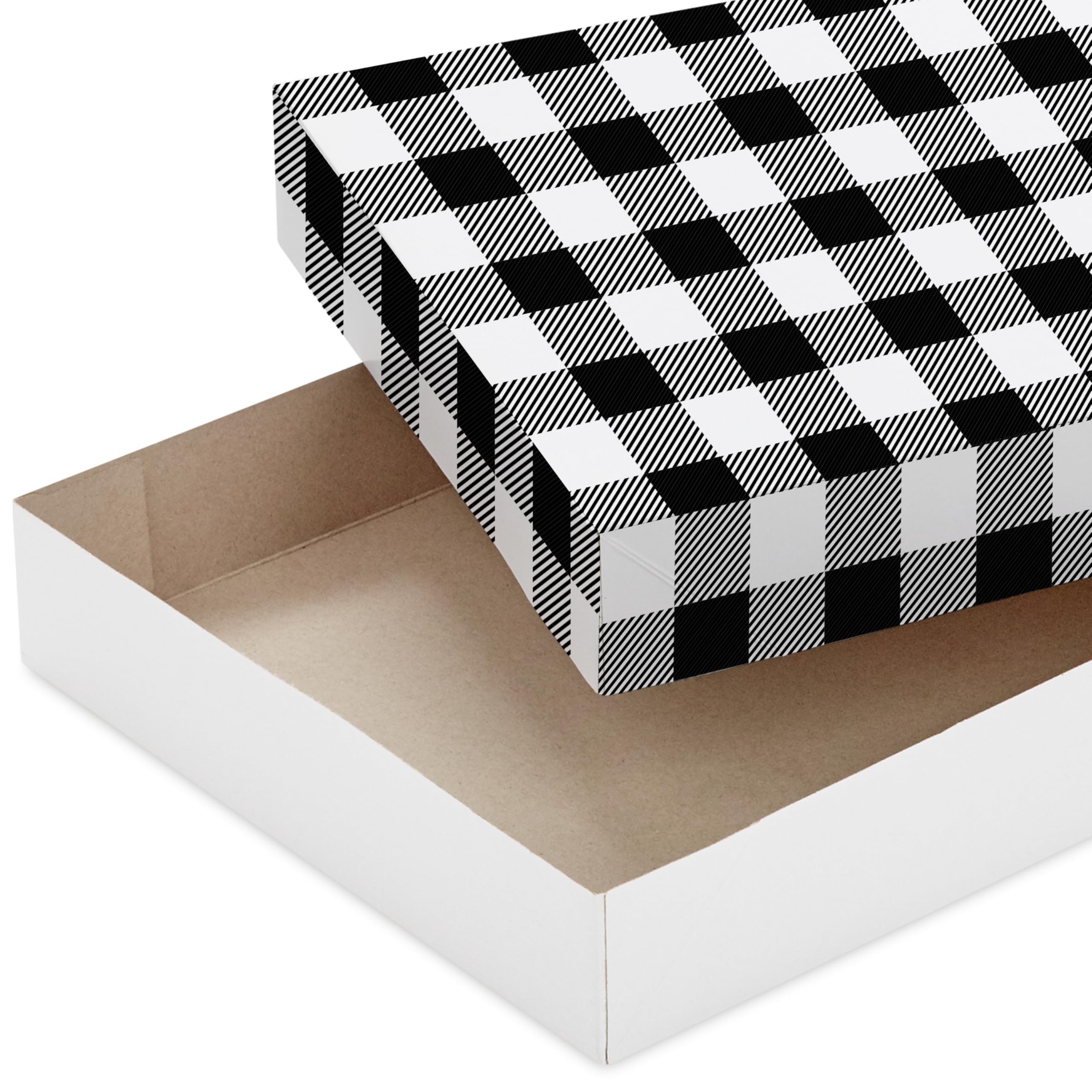 Hallmark Medium Christmas Gift Boxes with Lids (12 Shirt Boxes, 3 Designs: Blue, Green, Red Plaid, Black Buffalo Check) for Christmas, Hanukkah, Birthdays, Father's Day