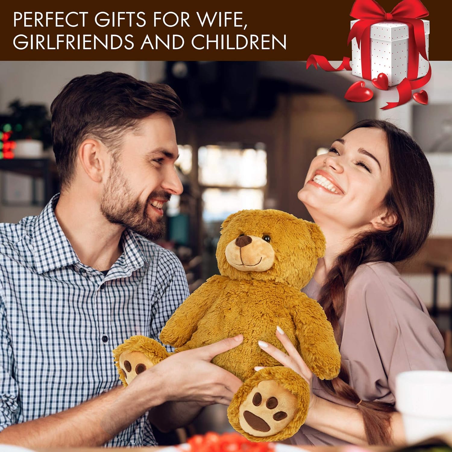LotFancy 17" Teddy Bear Stuffed Animals Plush, Cuddly Stuffed Bear with Footprints, Gifts for Kids Girls Boys Birthday Valentines Mothers Day Party Favor: Toys & Games