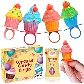 Cupcake Candy Rings- 18 Individually Wrapped Suckers - Great for Birthday Candy, Baby Shower Favors, Bulk Party Treats for Kids