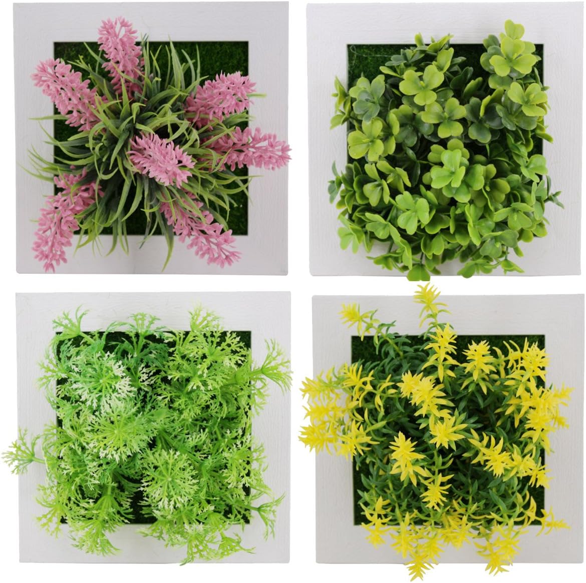 XUFLY 4Pcs x 3D Plants Meat Artificial Flower Green Grass Leaves Plastic Frame Handing Wall Art Set of 4