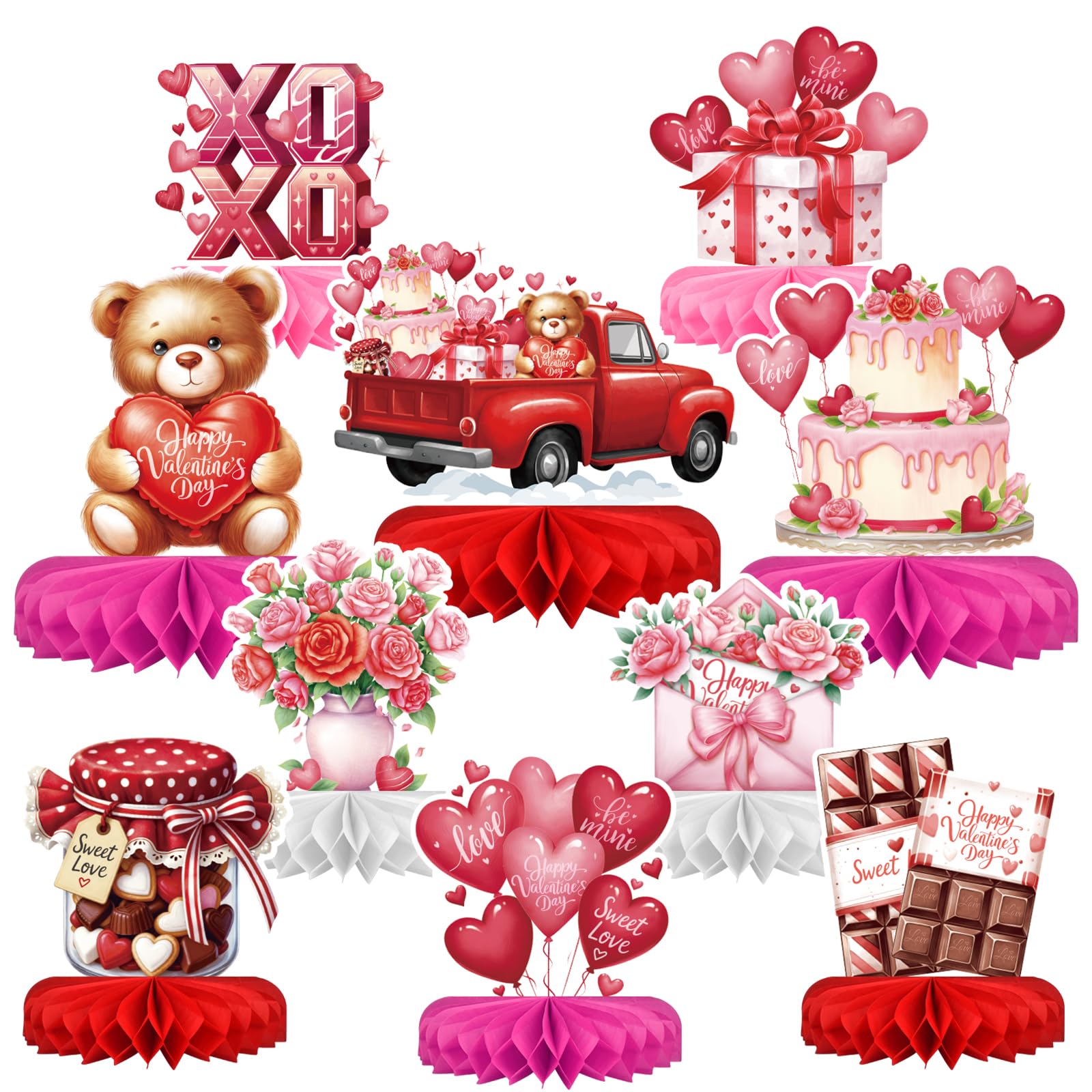 Photo 1 of Valentines Day Decorations Set - Heartwarming Valentine's Day Honeycomb Centerpieces & Heart Table Toppers for Classroom Decor, Anniversary & Valentine's Day Party Supplies