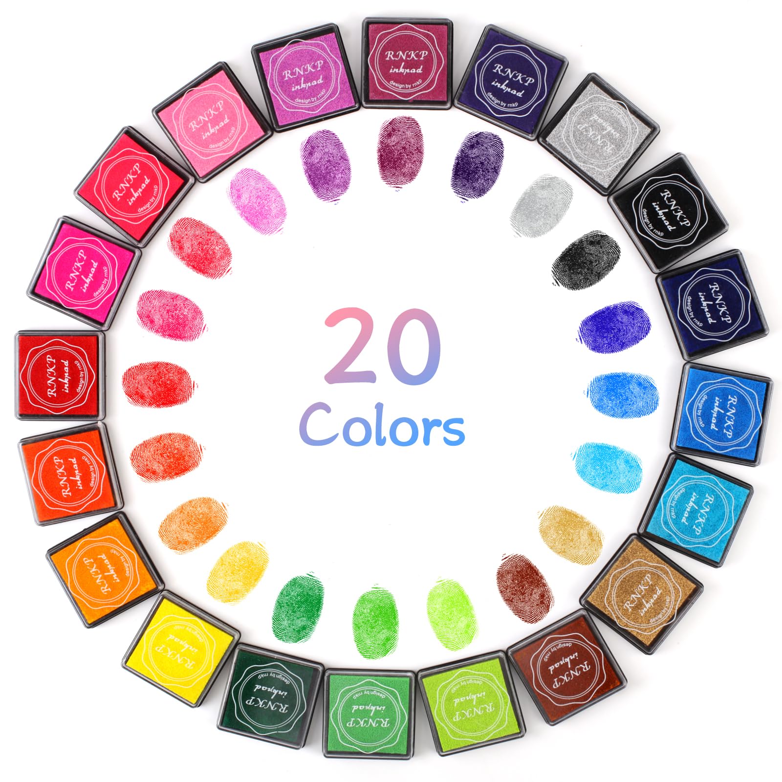 RNKP 20 Colors Washable Ink Pads for Kids Rubber Stamps, Fingerprint Crafts Stamp Pad for Kids, Paper, Scrapbook, Fabric, Wood (Pack of 20)