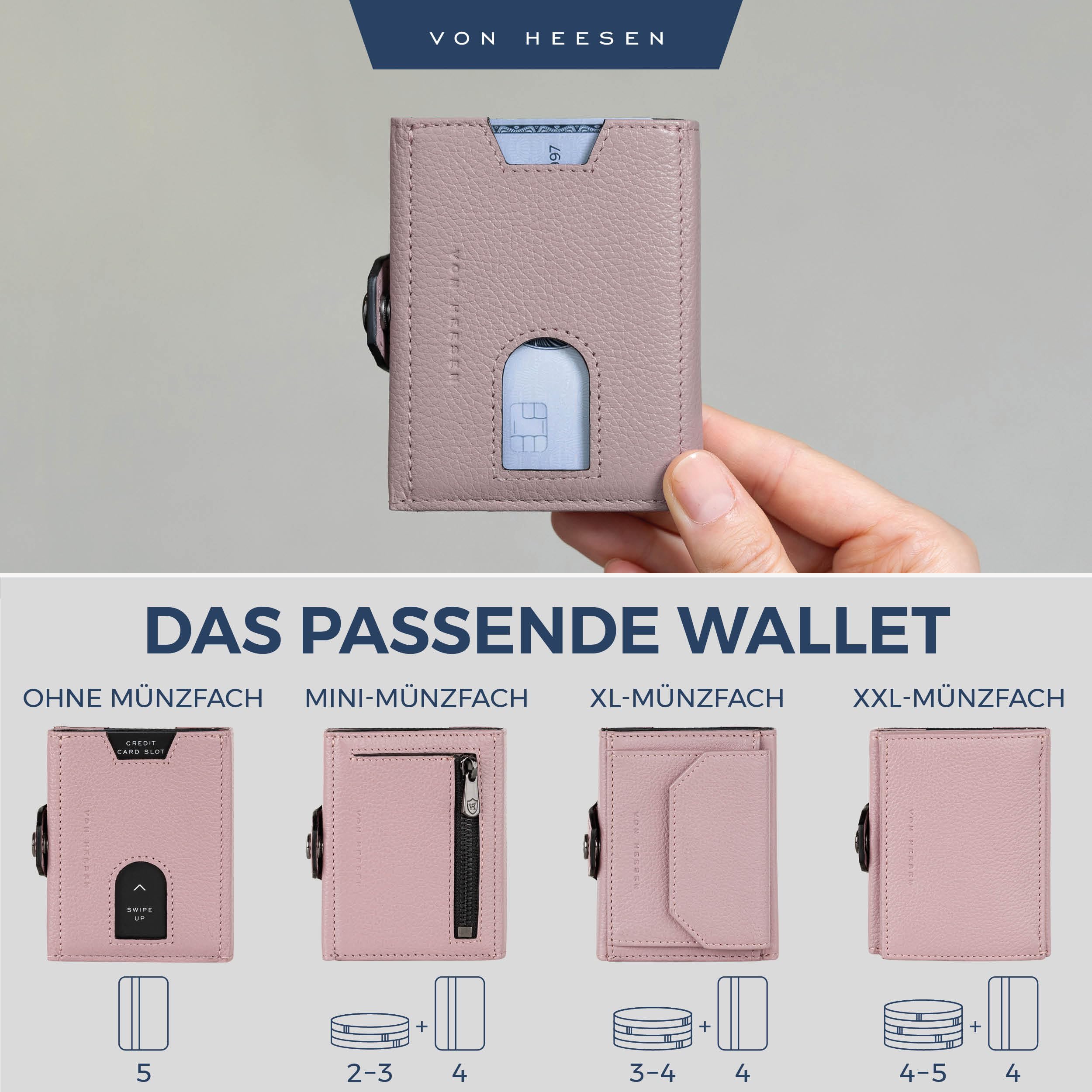 VON HEESEN Airtag Slim Wallet mit RFID-Schutz - Airtag Portmonee Herren klein aus echtem Leder - Mini Geldbörse - Kreditkartenetui Kartenetui - Portemonnaie Geldbeutel (Lavendel) 6