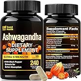 SoundHealth Organic Ashwagandha Capsules Supplements - 7000mg Herb Powder Equivalent Per, Ashwagandha Powder for Women & Man - Vegan, Plant Based, Gluten-Free, Non-GMO - 240 Capsules (120 Servings)