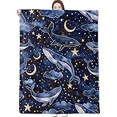 dongprom Whale Blanket Dreamy Night Sky with Whales,Star,Cloud and Moon Throw Blankets Lightweight Flannel Throws for Camping Couch Chair Office Bed Home Decor Gifts for Ocean Lover,60x50inch