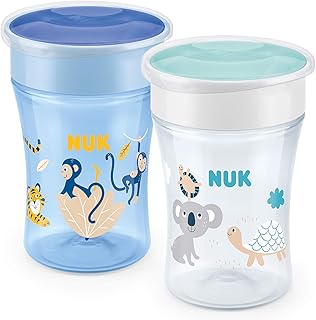 NUK Magic Cup Trinklernbecher | auslaufsicherer 360°-Trinkrand | 8+ Monate | BPA-frei | 230 ml | Affe & Koala (blau) | 2 Stück