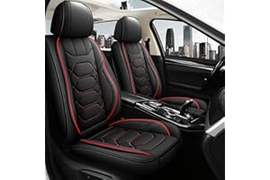 Pariitadin Leather Car Seat Covers Full Set, Waterproof Faux Leather Seat Covers for Cars, Non-Slip Car Interior Covers Universal Fit for Most Cars Sedans Trucks SUVs, Black/Red