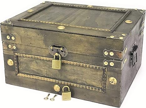 Amazon アンティーク レトロな海賊の宝箱 木箱 収納箱 小物入れ 大サイズ 鍵付き アンティーク レトロ 宝箱 小物 小物入れ 箱 木箱 置物 収納箱 インテリア 四角大 収納ケース ボックス オンライン通販